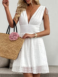 White V Neck Strap Mini Vacation Dress