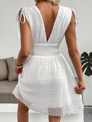 White V Neck Strap Mini Vacation Dress