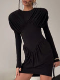 Slim Fit Bodycon Mini Dress with Ruffle Sleeves_CWDSD11446