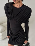 Slim Fit Bodycon Mini Dress with Ruffle Sleeves_CWDSD11446