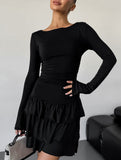 Waist Cinched Ruffle Long Sleeve Work Dress_CWDSD11447