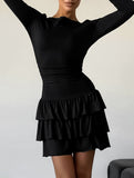 Waist Cinched Ruffle Long Sleeve Work Dress_CWDSD11447