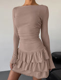 Waist Cinched Ruffle Long Sleeve Work Dress_CWDSD11447
