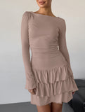 Waist Cinched Ruffle Long Sleeve Work Dress_CWDSD11447