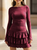 Waist Cinched Ruffle Long Sleeve Work Dress_CWDSD11447