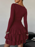 Waist Cinched Ruffle Long Sleeve Work Dress_CWDSD11447