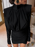 High Neck Ruched Satin Bodycon Midi Dress_CWDSD11448