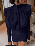 High Neck Ruched Satin Bodycon Midi Dress_CWDSD11448