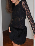 Lace Patchwork Fuzzy Bodycon Mini Dress_CWDSD11449