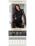 Lace Patchwork Fuzzy Bodycon Mini Dress_CWDSD11449