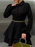Collared Shirt Dress A-Line Waist Fitted_CWDSD11456
