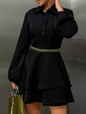 Collared Shirt Dress A-Line Waist Fitted_CWDSD11456