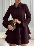 Collared Shirt Dress A-Line Waist Fitted_CWDSD11456
