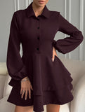 Collared Shirt Dress A-Line Waist Fitted_CWDSD11456