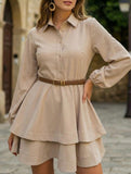 Collared Shirt Dress A-Line Waist Fitted_CWDSD11456