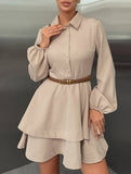 Collared Shirt Dress A-Line Waist Fitted_CWDSD11456