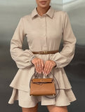 Collared Shirt Dress A-Line Waist Fitted_CWDSD11456