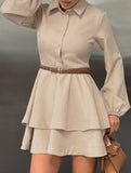 Collared Shirt Dress A-Line Waist Fitted_CWDSD11456