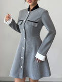 Contrast Collar Tweed Style Mini Dress_CWDSD11457