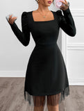 Square Neck Puff Sleeve A-Line Mini Dress_CWDSD11458