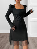 Square Neck Puff Sleeve A-Line Mini Dress_CWDSD11458