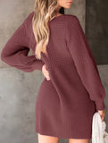 Lantern Sleeve Knit Sweater Dress_CWDSD11475