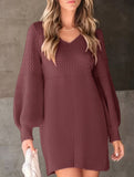 Lantern Sleeve Knit Sweater Dress_CWDSD11475