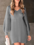 Lantern Sleeve Knit Sweater Dress_CWDSD11475