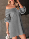 Lantern Sleeve Knit Sweater Dress_CWDSD11475