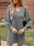 Lantern Sleeve Knit Sweater Dress_CWDSD11475