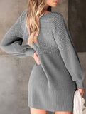 Lantern Sleeve Knit Sweater Dress_CWDSD11475