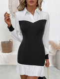 Color Block Office Bodycon Fake Two Dress_CWDSD11476
