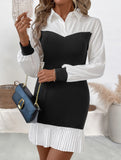 Color Block Office Bodycon Fake Two Dress_CWDSD11476