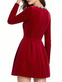 Stylish velvet square neck elegant dress for women_CWDSD11502