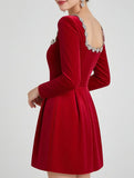 Stylish velvet square neck elegant dress for women_CWDSD11502