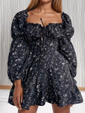 Elegant floral print fitted waist dress for women_CWDSD11503