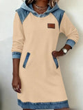 Hooded Patchwork Washed Denim A Line Dress_CWDSD11514