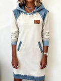 Hooded Patchwork Washed Denim A Line Dress_CWDSD11514