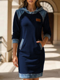 Hooded Patchwork Washed Denim A Line Dress_CWDSD11514