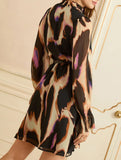 Printed V Neck Bell Sleeve Slim Dress_CWDSD11547