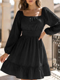 Women's square neckline ruffled tie-up short dress_CWDSD11560