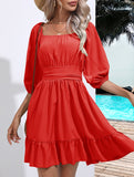 Women's square neckline ruffled tie-up short dress_CWDSD11560