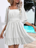 Women's square neckline ruffled tie-up short dress_CWDSD11560