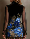 Lace Patchwork Printed Mesh Bodycon Dress_CWDSD11592