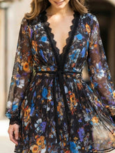 V Neck Organza Waist Fit Mini Dress_CWDSD11606