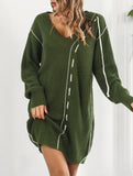 Drawstring V-neck loose knit sweater dress for women_CWDSD11611