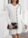 Drawstring V-neck loose knit sweater dress for women_CWDSD11611