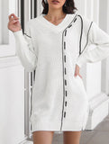 Drawstring V-neck loose knit sweater dress for women_CWDSD11611