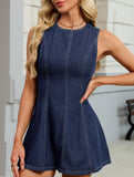 Backless slimming tie-waist denim dress for women