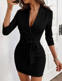 Elegant and slim-fitting suit collar dress for women_CWDSD11617